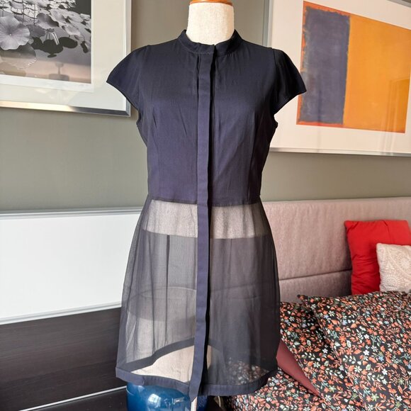Andrea Ya'aqov Navy Blouse with Sheer Skirt Silk Cotton Cap